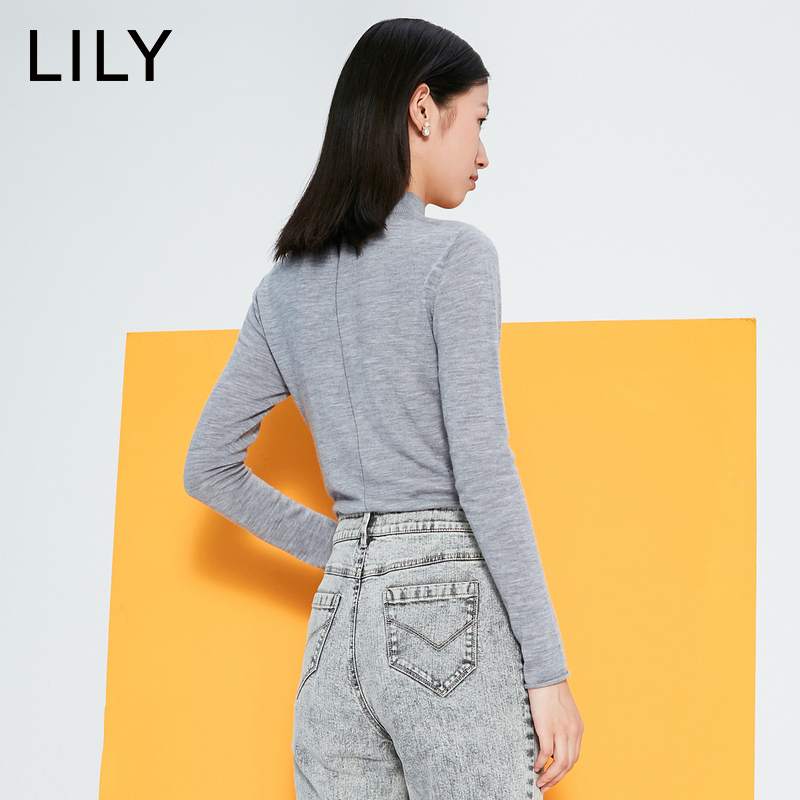 LILY2019 Winter nhiều màu mới phụ nữ áo len 100tinh khiết len ​​màu áo len mỏng đáy đan áo len 8398