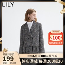 LILY spring and autumn new womens flower yarn texture straight suit collar short jacket