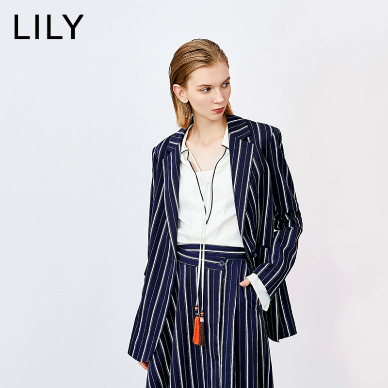 LILY2020 mùa xuân mới của phụ nữ thời trang sọc màu một nút áo blazer 120120C2230 - Business Suit