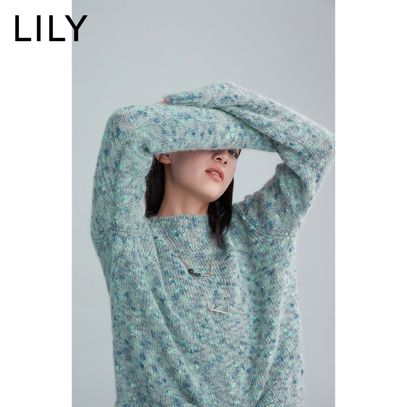 Simple Màu Dot Màu Loose vai LILY2019 Winter mới của phụ nữ tay vòng cổ áo len 11940B8743