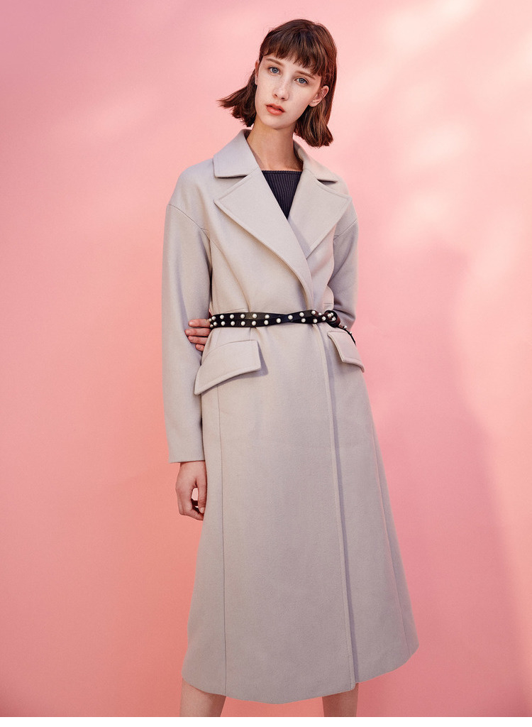 103Lily Winter New Women Màu áo liền thân Thắt lưng Eo dài Dài Áo len dài đến đầu gối áo dạ măng tô nữ đẹp