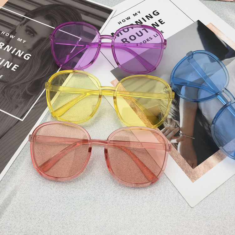 Korean version of Harajuku color ocean sunglasses female tide jelly color sunglasses net red transparent pink yellow street glasses