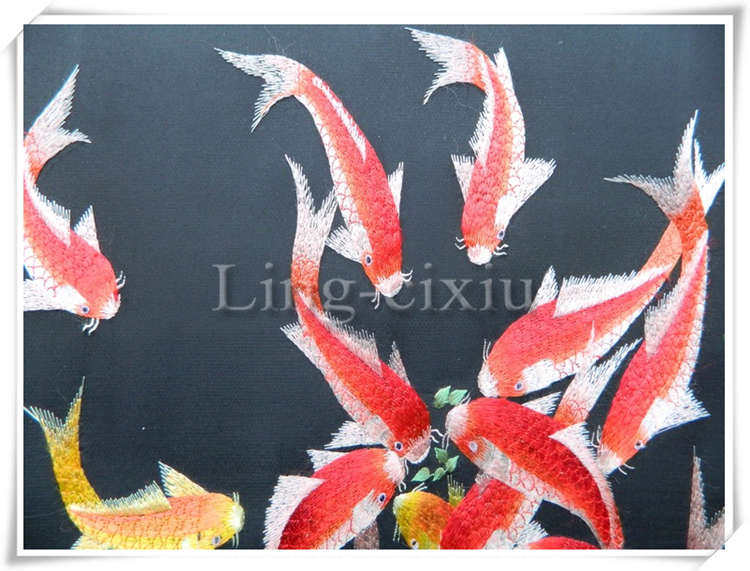 Вышивка Сучжоу 艺绣源苏绣礼品成品客厅画刺绣装饰画蜀绣湘绣九鱼图荷花富贵有余