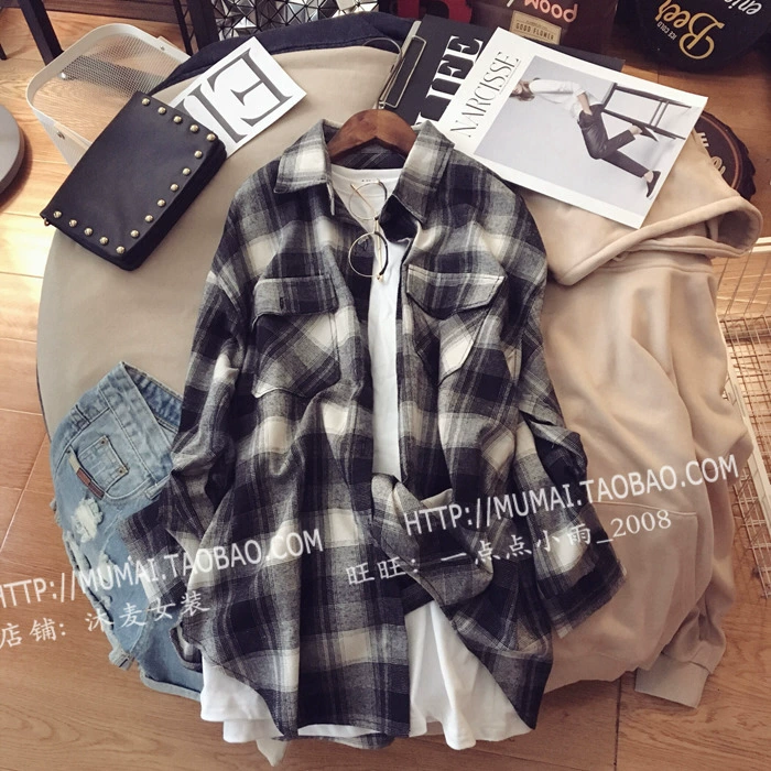 Mu Mai Women 2018 mùa thu mới áo sơ mi dài tay sandal rộng kẻ sọc của phụ nữ kẻ sọc đơn mặc ngoài áo ngực