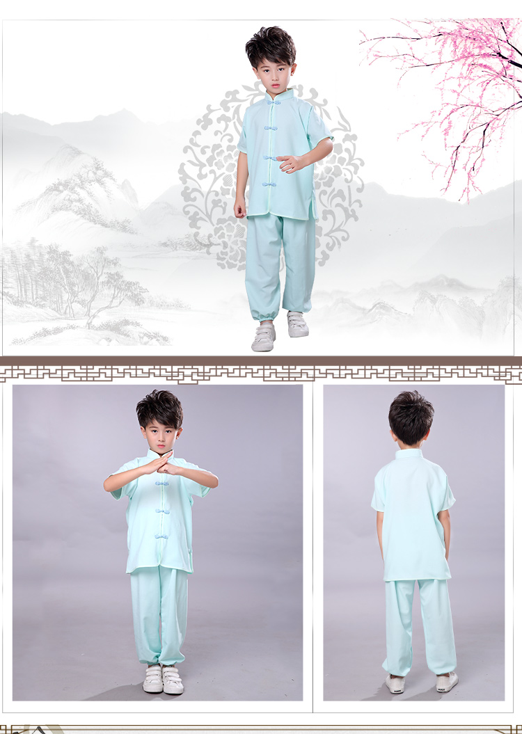 Trẻ em Tai Chi quần áo cotton và lanh phù hợp với nam và nữ đào tạo võ thuật quần áo mẫu giáo Kung Fu biểu diễn ra dịch vụ cửa hàng trang phục hóa trang trẻ em