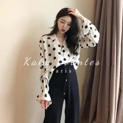 Sandro Moscoloni spring new fashion suit women Polo point long sleeve shirt high waist wide pants two-piece set