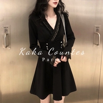 Sandro Moscoloni 2021 spring new Hepburn style small black dress French waist thin dress female