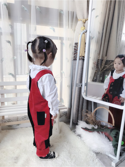 春秋时尚单裤宝宝鸳鸯裤宽松外裤子男女婴儿童装周岁背带裤单扎牙