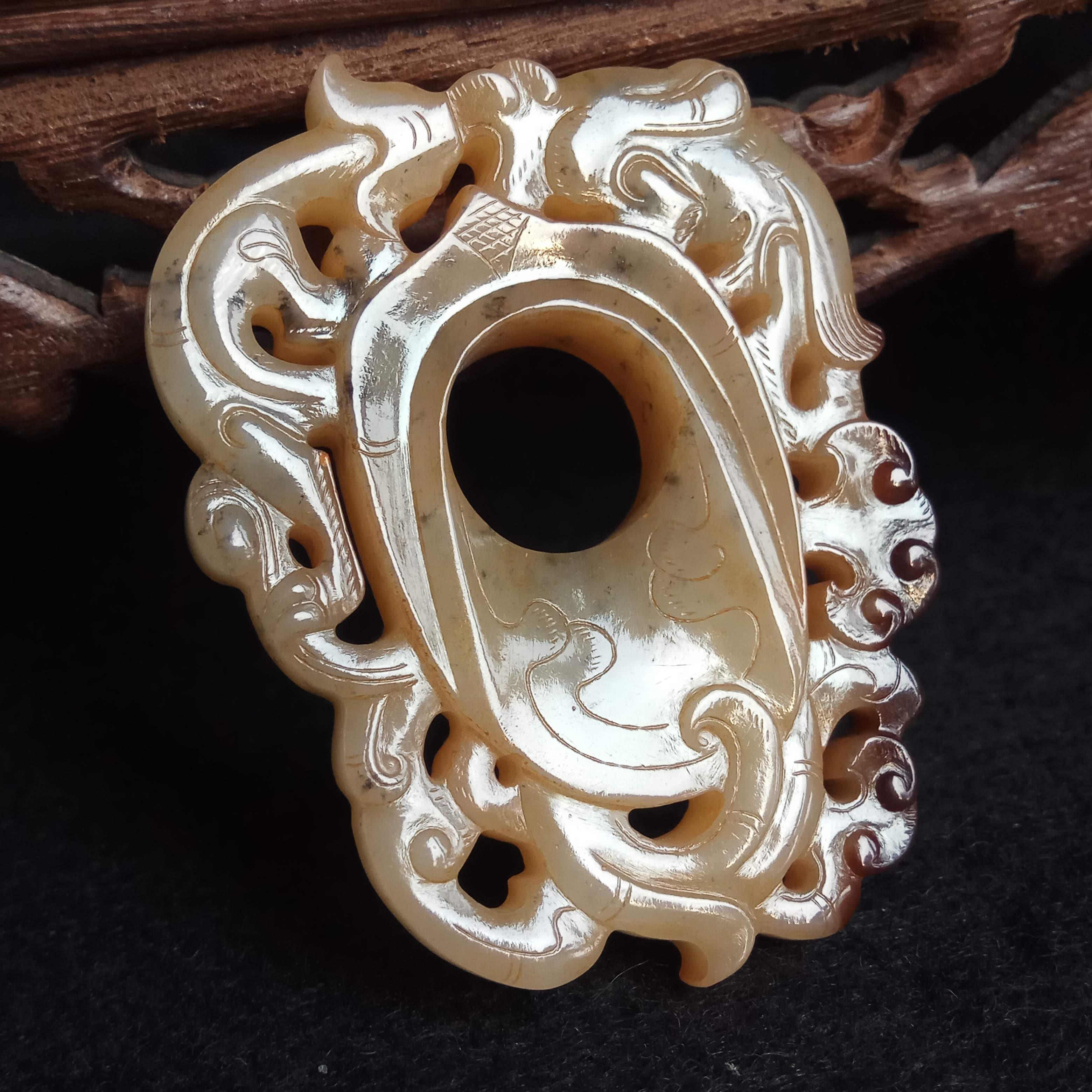 高古玉老玉戰漢玉器漢代老和田白玉鏤雕龍形玉壁玉佩玉觿掛件