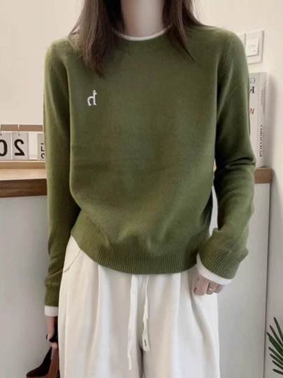 Suéter 100% de lana merino para mujer en otoño e invierno nuevo suéter de cuello redondo europeo con base de cachemira suéter de punto falso de dos piezas