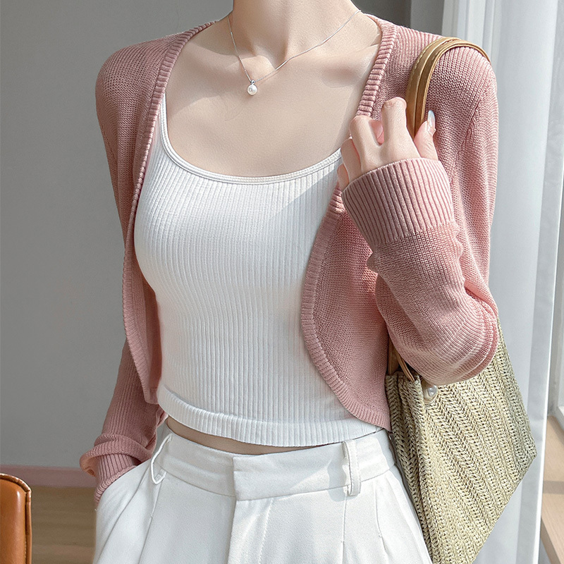 Spring New Fashion Knitted Sweater Cardigan Long-Sleeved Women's Buttonless Solid Color Ice Silk Coat Shawl Summer Sun Protection