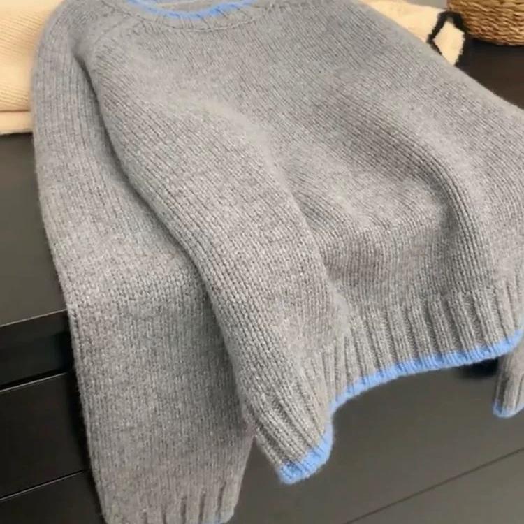 100% Merino Wool Sweater for Women, High-End Cashmere Sweater, Casual Niche Gray Top, Autumn and Winter Base Layer 100% Merino Wool Sweater for Women, High-End Cashmere Sweater, Casual Niche Gray Top, Autumn and Winter Base Layer