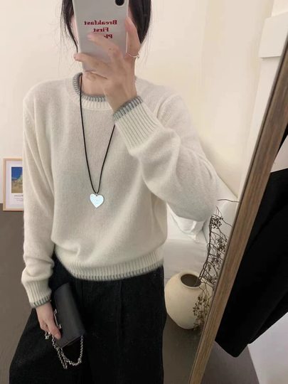 Свитер из 100% мериносовой шерсти для женщин, с круглым вырезом, серый, новая модель осень-зима 2025, европейский кашемир, высококачественная трикотажная базовая одежда.