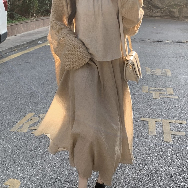 New Chinese Zen Style Long-Sleeved Knitted Cardigan and Suspender Skirt for Women, Spring and Autumn 2026 New Gentle Style Suit