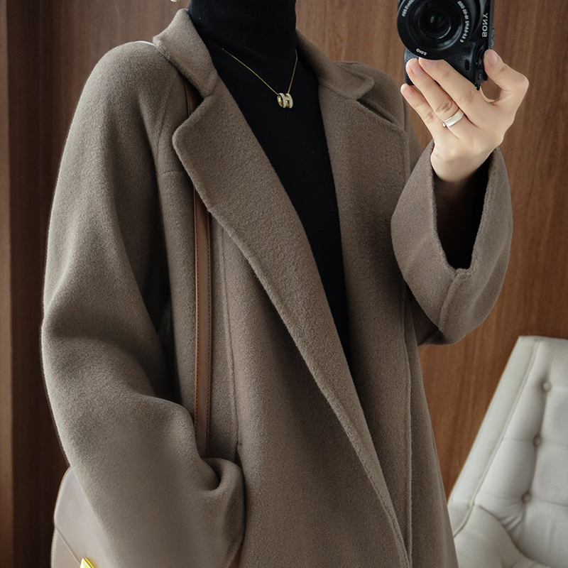 Double-Sided Cashmere Coat for Women, Mid-Length, Loose, Large Size, 2025 New Style, High-End 100% Pure Wool Coat