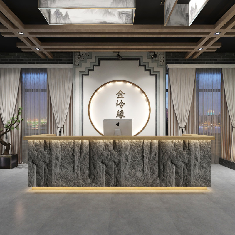 Customized New Chinese-style Company HomeAccommodation Front Desk Tea Building Health & Accessories Antique Stone Bar