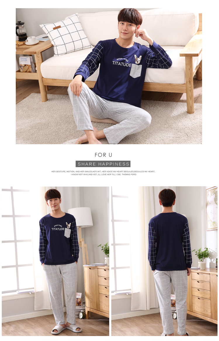 Bộ đồ ngủ nam teen cotton dài tay mùa xuân và mùa thu nam 13-15 học sinh trung học cơ sở 12-18 bộ lớn đồ bộ pijama nam