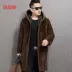 Áo khoác lông chồn dài trùm đầu nam da lỏng lẻo hai lớp da bò da cao cấp Hained leather áo gió - Quần áo lông thú áo choàng nam Quần áo lông thú