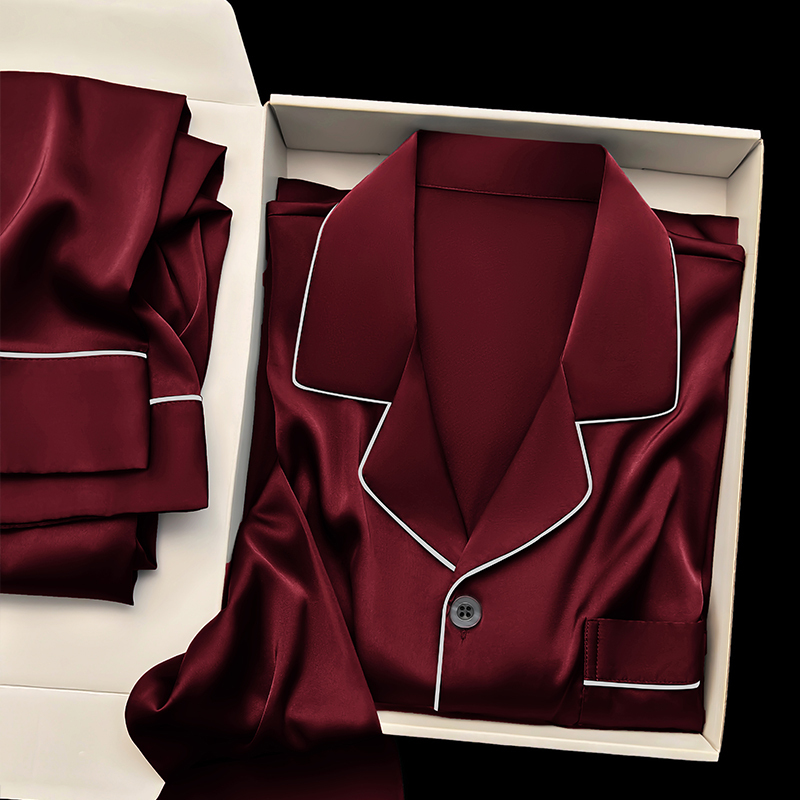[Gift for Boyfriend] Silk Pajamas for Men, Summer Long-Sleeved Loungewear, Spring and Autumn Thin Set