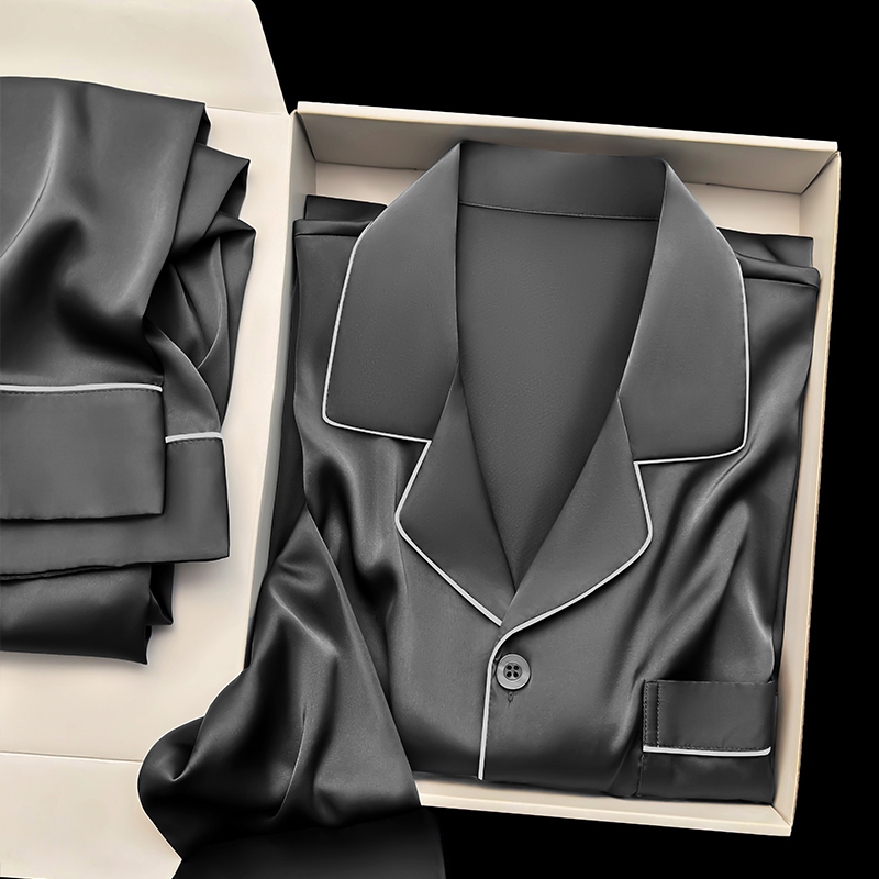 [Gift for Boyfriend] Silk Pajamas for Men, Spring and Autumn Style, Long-Sleeved Loungewear, Gift Box Set for Husband, Large Size