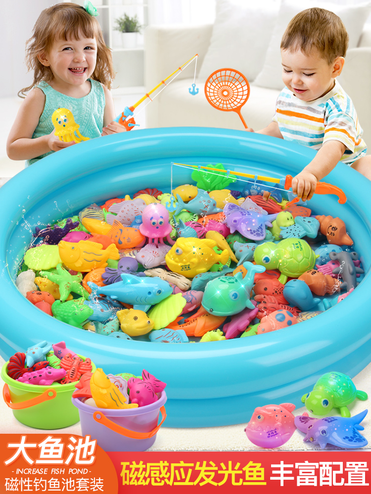 Double shellfish children fishing toys Male and female children play water puzzle baby magnetic fish pond rod fishing set 1-3-6 years old