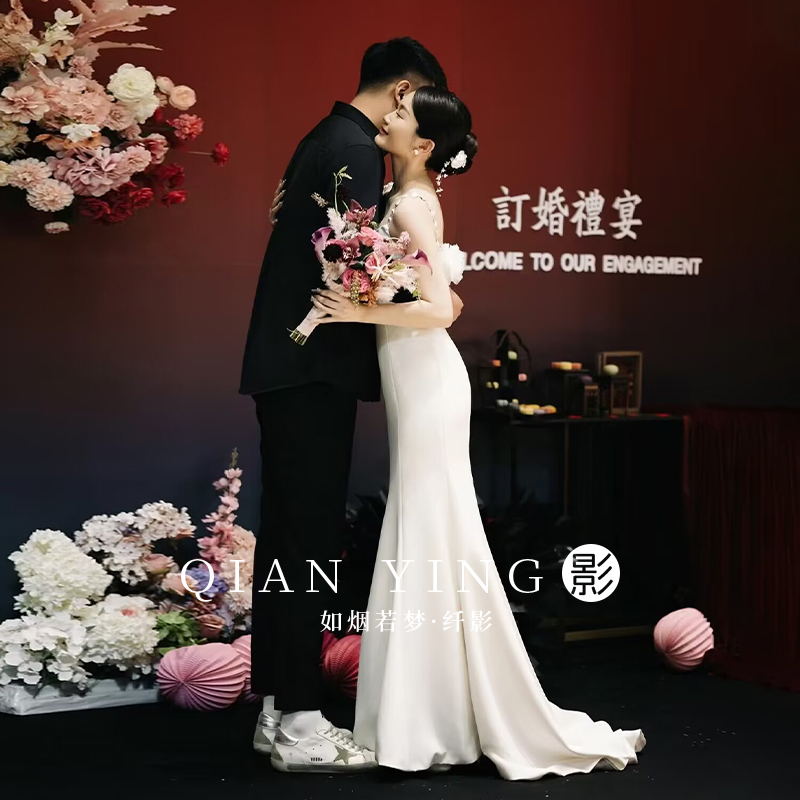 Engagement Light Dress 2025 New White Spaghetti Strap Long Dress Morning Gown Female Bride Clothing Stunning High-End and Elegant