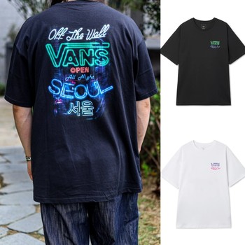 ເສຍເງິນ! vans/vance korea ແທ້ ຈຳກັດ seoul night letter print ເສື້ອຍືດແຂນສັ້ນຄໍຮອບ