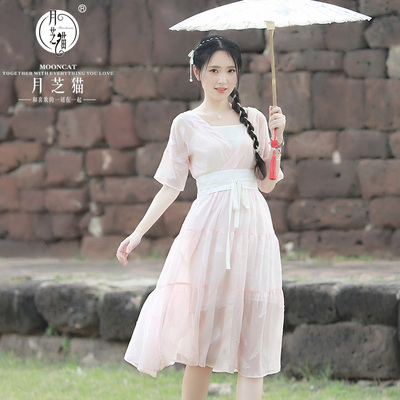 Yuezhi mèo [hoa giấc mơ] 2018 mùa hè mới của Trung Quốc đầm voan đầm bột 1514A váy cho người trung niên Sản phẩm HOT