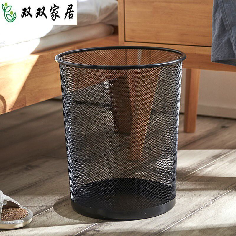 Cylindrical transparent trash cans Round large family living room mesh black house silver kitchen