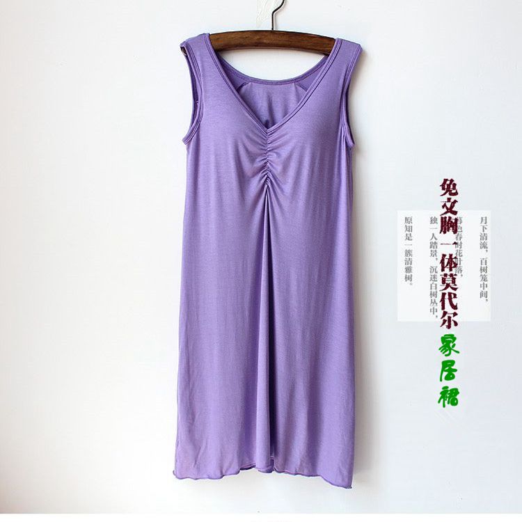 Phương thức đồ ngủ nightdress nữ mùa hè kích thước lớn váy dài với ngực pad bông nightdress nhà dịch vụ lỏng váy