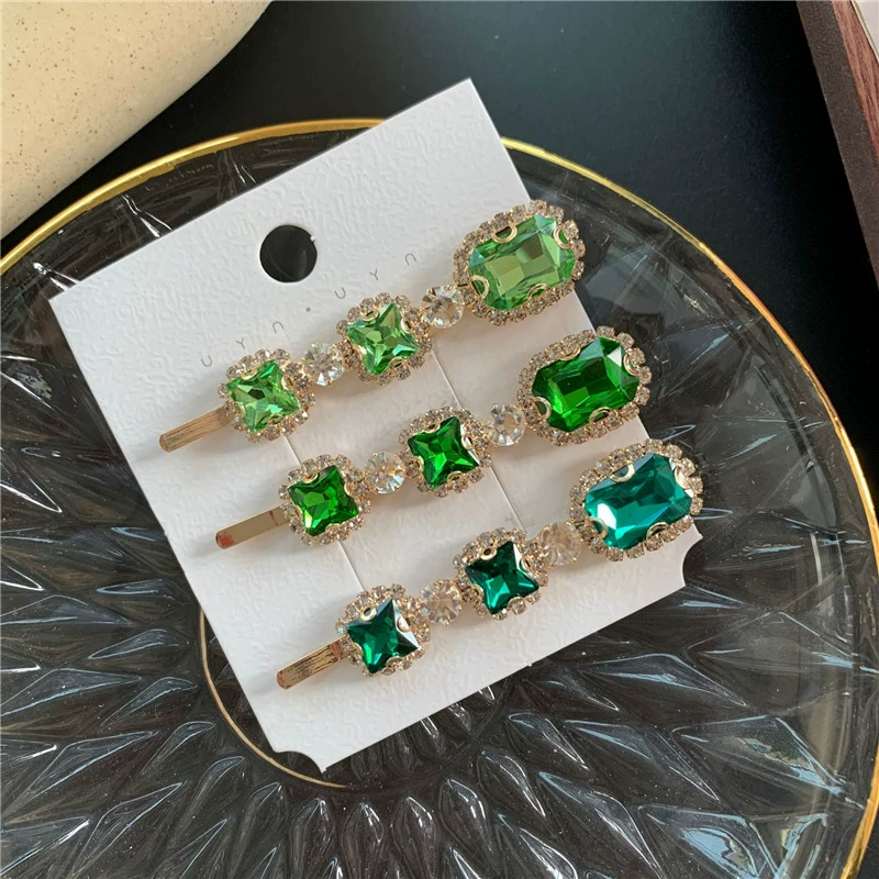 Hàn Quốc lưới màu đỏ retro cổ điển màu xanh lá cây kẹp tóc ánh sáng sang trọng rhinestone ngọc trai tóc mái kẹp nữ từ kẹp kẹp tóc kẹp - Phụ kiện tóc