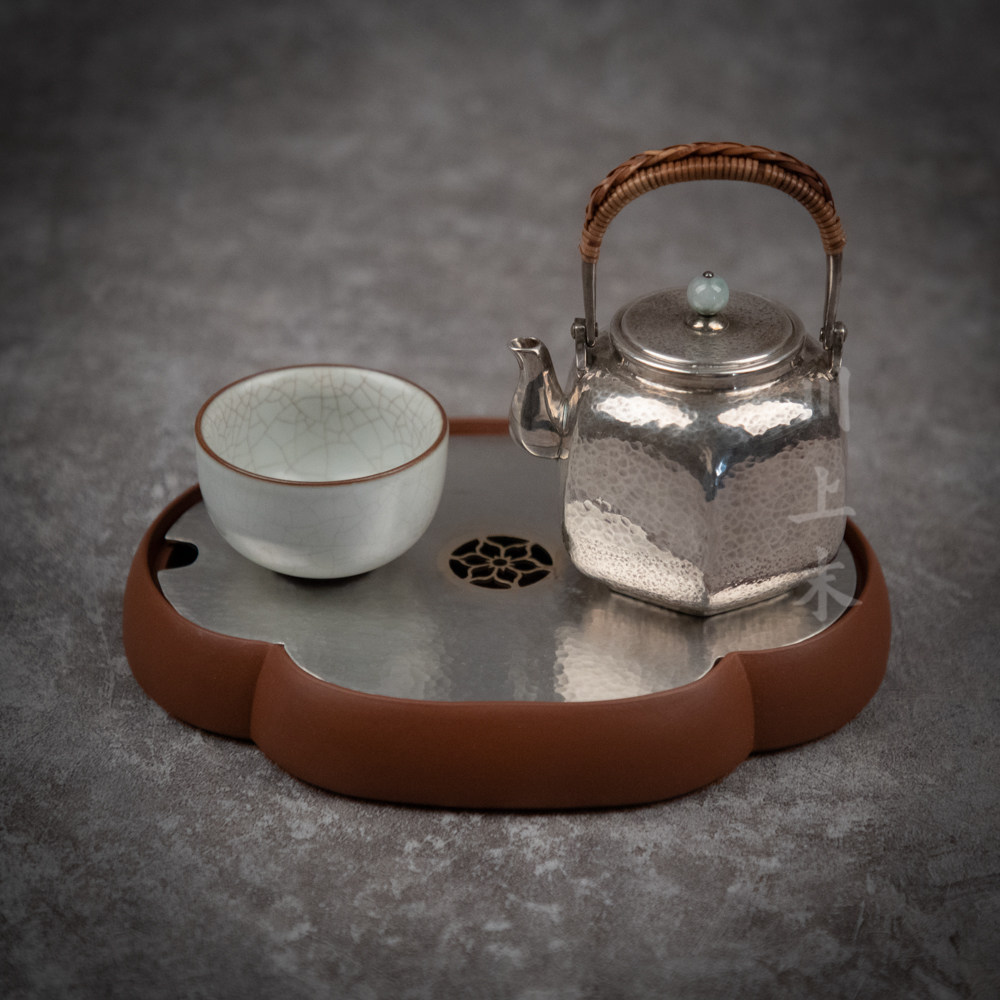 At the end of Kawakami Purple sand pot mat Hand-made tin pot Cheng Tin Japanese dry bubble table tea plate pot holder Coarse pottery tin cover Jianshui