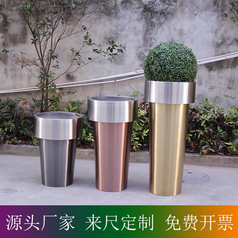 Engineering Decoration Stainless Steel Flower Pot Hotel Lobby Office Lobby Bank Stairway Mall Accessories-Taobao