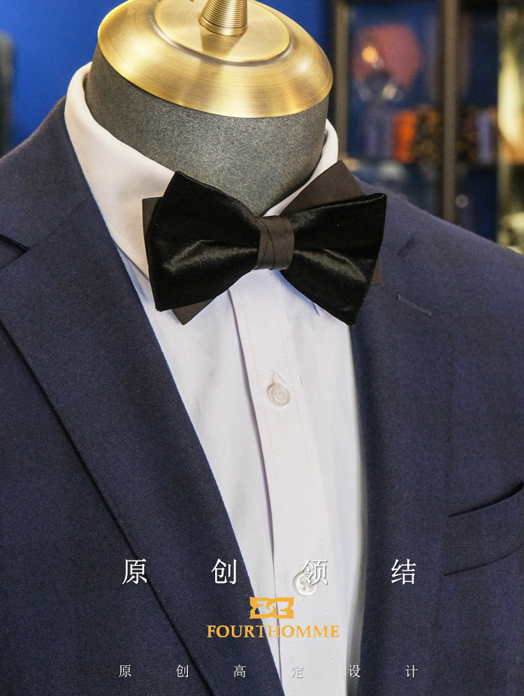 бабочка 2021新领结男秋冬黑色丝绒双层手工蝴蝶结绅士简约主持人 Fourthomme