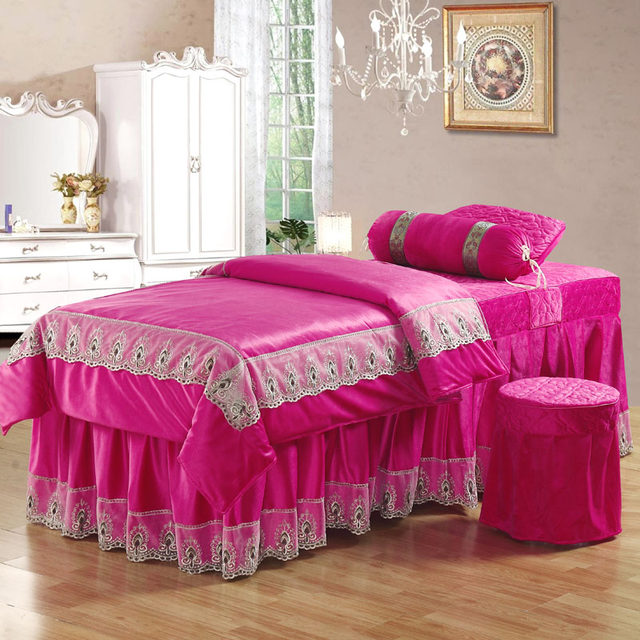 ຜ້າປູຕຽງຄວາມງາມຊັ້ນສູງສີ່ຊິ້ນຊຸດ Crystal velvet beauty salon solid gray quilt cover quilt core shampoo bed massage bed cover