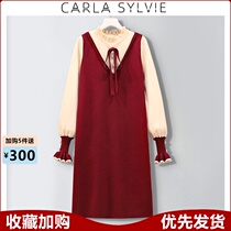 This years red womens fashion plus size winter new fat mm small fragrance fake two thin knitted dresses