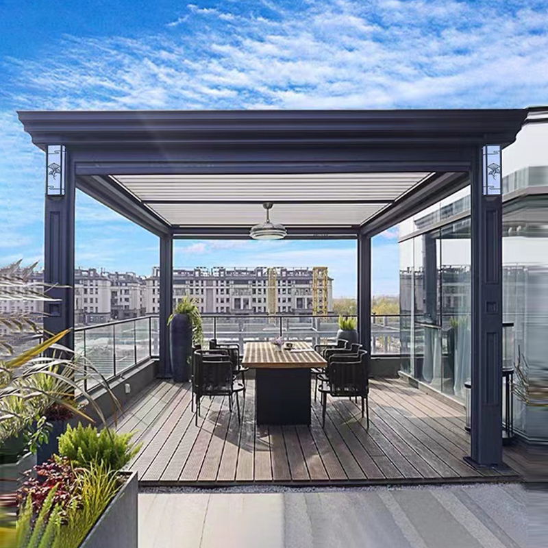 Electric Gazebo Aluminum Alloy Outdoor Courtyard Terrace Roof Sunshade Villa New Chinese Style Outdoor Garden Electric Gazebo Aluminum Alloy Outdoor Courtyard Terrace Roof Sunshade Villa New Chinese Style Outdoor Garden