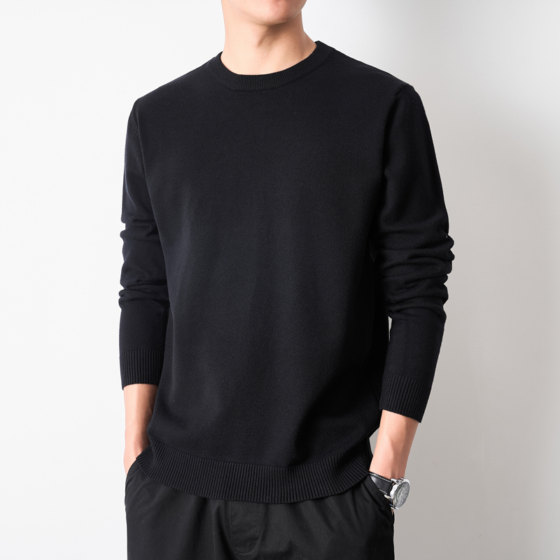 Round Neck Knit Sweater for Men, High-End Feel, Autumn and Winter 2026 New Style, Fleece-Lined, Pullover, Long-Sleeve Base Layer Shirt