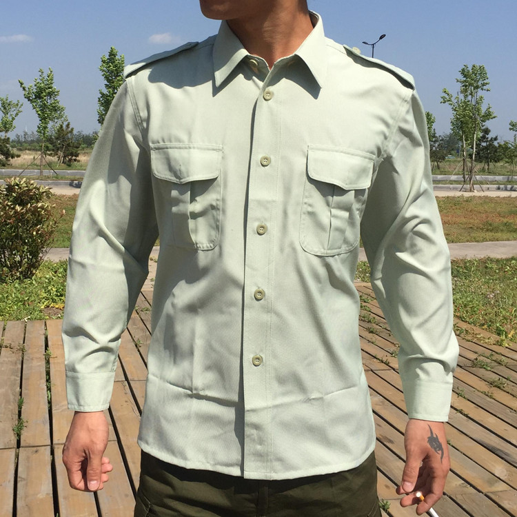 Authentic Old-Fashioned Long-Sleeved Shirt 99 Green and White Stripesd Long-Sleeved Shirt Pinstripes Long-Sleeved Quick-Drying Cool Military Training Clothing