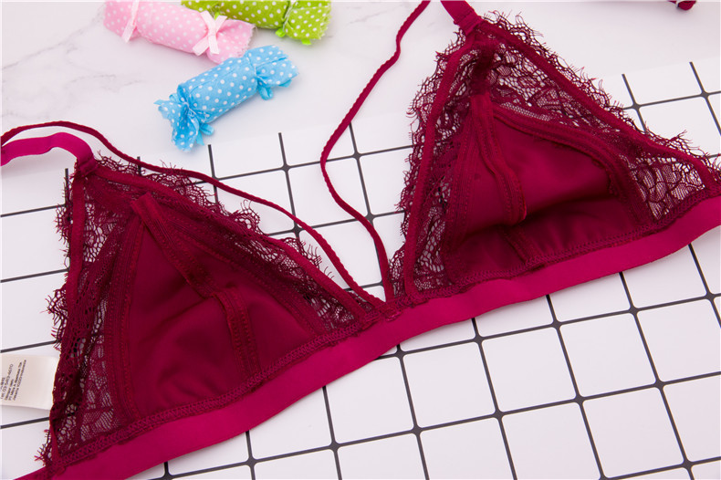 Bikini tam giác áo ngực ren mỏng retro retro nhung sâu V gợi cảm mỏng vành đai thép không tâm áo cúp ngang