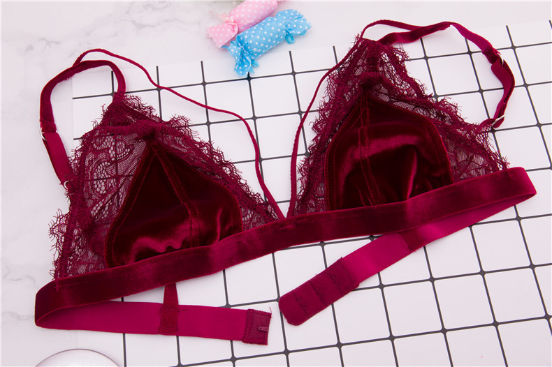 Bikini tam giác áo ngực ren mỏng retro retro nhung sâu V gợi cảm mỏng vành đai thép không tâm áo cúp ngang
