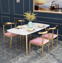 Nordic marble dining table Rectangular light luxury dining table and chair combination Modern simple small apartment dining table Household coffee table