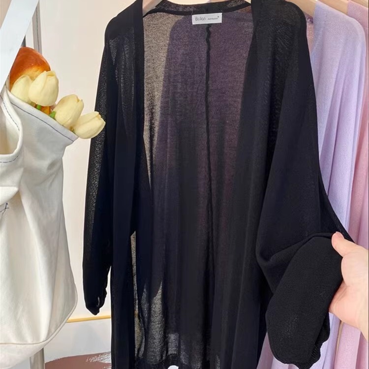 Plus Size Women's Knit Cardigan Jacket 2026 Summer New Thin Shawl Outerwear Ice Silk Top Cover-Up