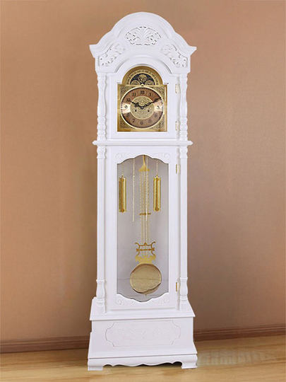 Floor Clock, Living Room Solid Wood Mechanical Clock, European Classical Time-Telling Table Clock, Chinese Style Luxurious and Elegant White Standing Clock
