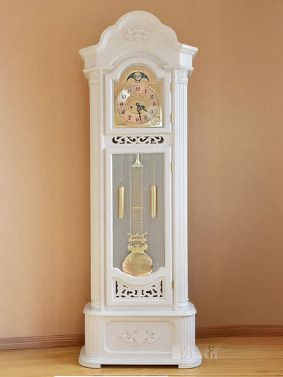 Floor Clock, Living Room Solid Wood Mechanical Clock, European Classical Time-Telling Table Clock, Chinese Style Luxurious and Elegant White Standing Clock
