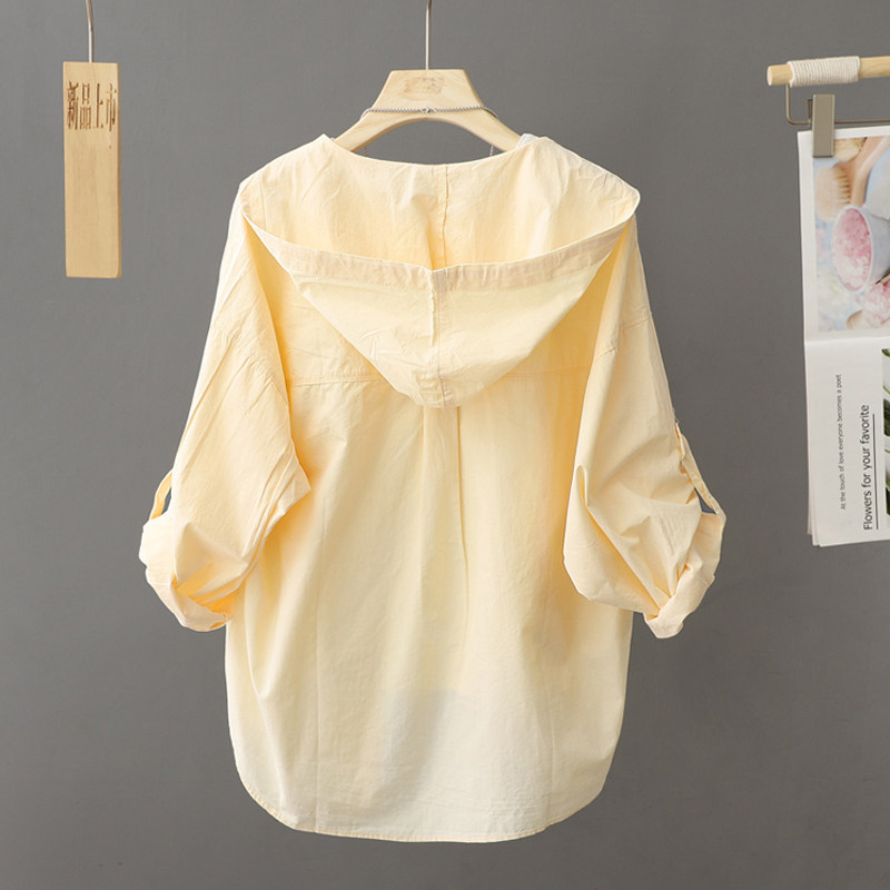 New Design Niche Women's Cotton Shirt Korean Style Unique Loose Casual Hooded Drawstring Shirt Top Jacket