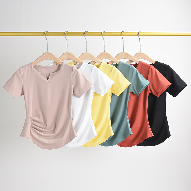 Waist-Cinching Yoga Clothes for Women, Running Sports Tops, Slimming V-Neck Short-Sleeved T-Shirts, Quick-Drying Breathable Fitness Clothes Suits for Summer