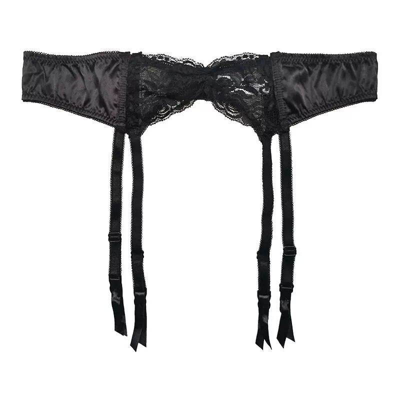 Black/Blue Women's Satin Lace Fishbone Sexy and Alluring Summer Stockings with Garter Belt Ga1392