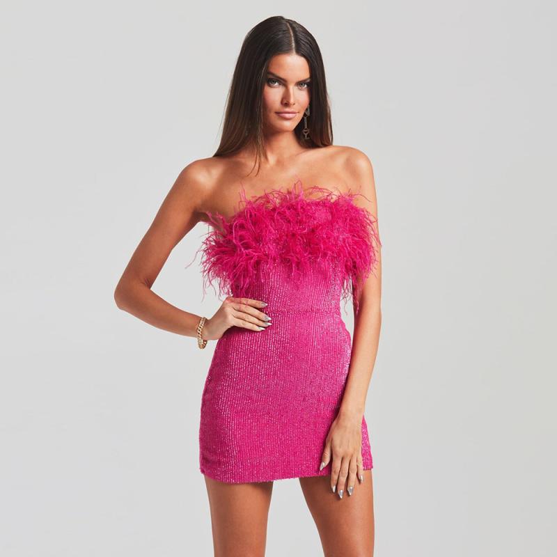 Celebrity Birthday Party Dress, Christmas Barbie Pink Dress, Strapless Short Skirt, High-End Light Luxury Women's Dress
