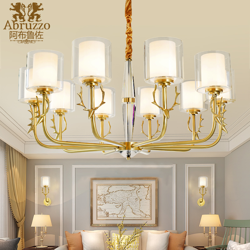 American Countryside Style Chandelier Pure Copper Deer Corner Lamps Creativity Light Lavish Deer Head Bedroom Living Room Bookroom Light Crystal Lamp